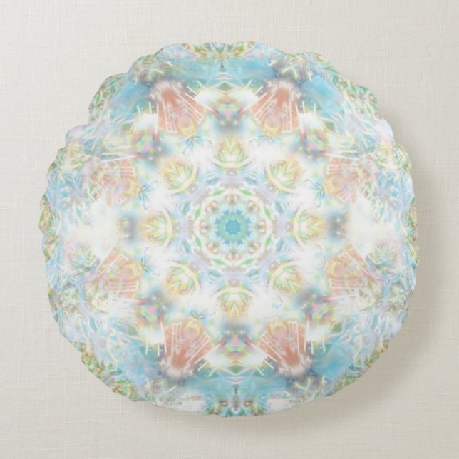 Pastel Flower Mandala Rond Kussen (Voorkant)
