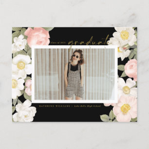Pastel Flowers Black Photo Afstuderen Briefkaart