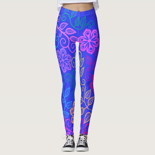 Pastel Flowers Blue Leggings (Voorkant)