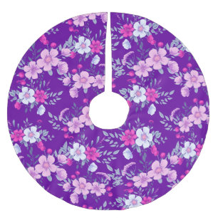 Pastel Flowers Floral Print op Elegant Paars Kerstboom Rok