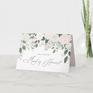 Pastel Flowers Glitter Maid of Honor proposal Kaart