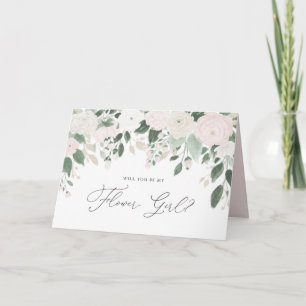 Pastel Flowers Glitter word Mijn Bloemenmeisje Kaart