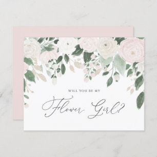 Pastel Flowers Glitter word Mijn Bloemenmeisje Kaart