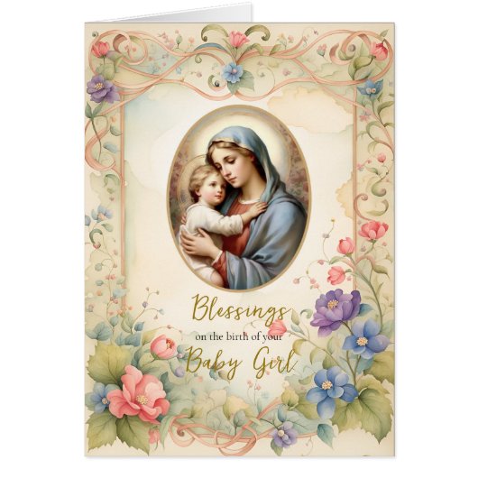 Pastel Flowers Gold Frame Félicitations Nouveau bé (Devant)