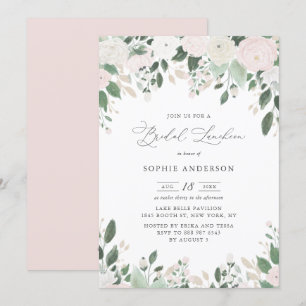 Pastel Flowers Gold Glitter Leaves Bridal Luncheon Kaart