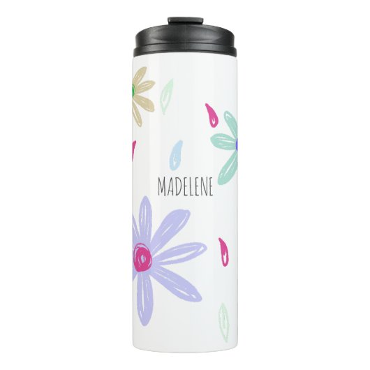 Pastel Flowers | Naam Monogram Thermosbeker (Voorkant)