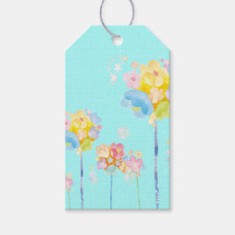 Pastel Flowers op Aqua Background Gift Label Cadeaulabel