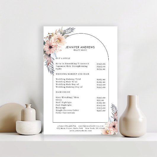 Pastel Flowers Salon Prijslijst Poster