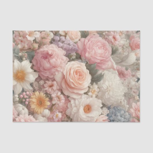 Pastel Flowers Shabby Chic Roos Bloemen Bruiloft Tissuepapier (Voorkant)