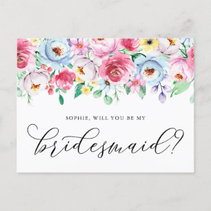 Pastel Flowers word mijn Bridesmaïde Kaart