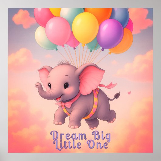 Pastel Flying Baby Elephant, aangepaste kwekerij Poster (Voorkant)