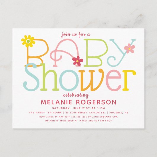 Pastel Fun Floral Baby shower Invitation Briefkaart (Voorkant)