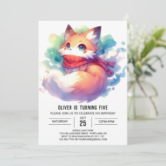 Pastel Fun Fox Verjaardag Kaart (Staand voorkant)