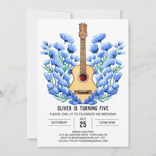 Pastel Fun Gitaar Jongen Verjaardag Kaart (Voorkant)