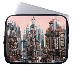 Pastel Futuristische Stad Fantasie Skyline Kunst Laptop Sleeve