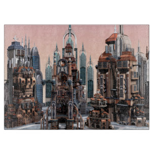 Pastel Futuristische Stad Fantasie Skyline Kunst Snijplank