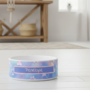 Pastel Galaxy Pootafdrukken – Schattige Kosmische  Voerbakje