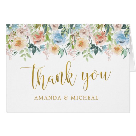 Pastel Garden | Carte de remerciements Mariage Gol (Devant Horizontal)