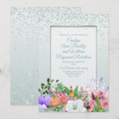 Pastel Garden Glittery Mint Wedding Invitati Kaart (Voorkant / Achterkant)