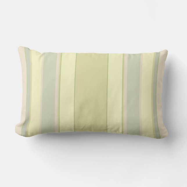 Pastel Geel en Sage Stripe Lumbar Sierkussen Kussen (Voorkant)
