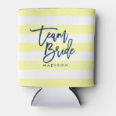 Pastel Geel en Witte Stripes Blauw Team Bride Blikjeskoeler (Voorkant)