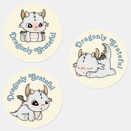 Pastel geel grijs draak baby dankbare sticker (Groep)