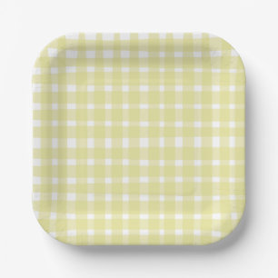 Pastel Geel Imperfect Gingham Papier Borden Papieren Bordje