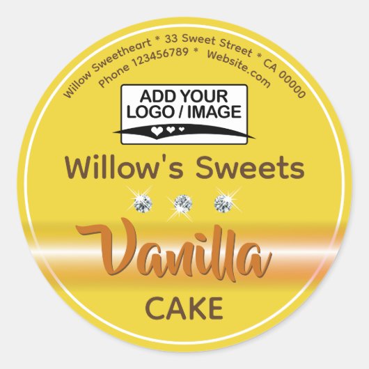 Pastel Geel Rhinestone Cupcake Cake Paktlabel Ronde Sticker (Voorkant)