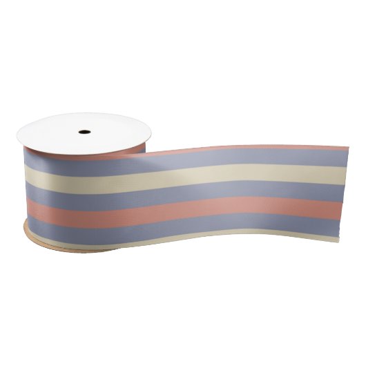 Pastel geel, sinaasappel en blauwe strepen lint (Spoel)
