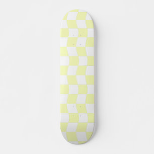 Pastel Geel Wit Geometrisch Checker Patroon Skateboard