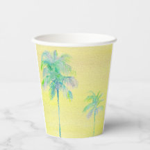Pastel Geel Zomer Palm Tree Papier Cups