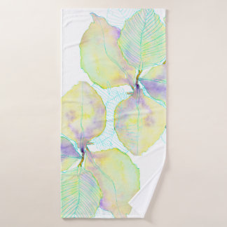 Pastel Geelgroene Aquarel Botanische Bladeren Bad Handdoek