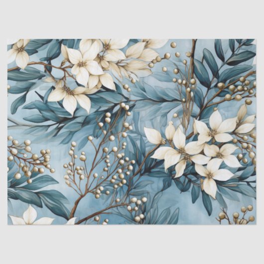 Pastel  Geïnspireerd Winter Blauw Bloemen Tissuepapier (Voorkant)