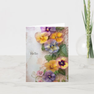 Pastel-gekleurde pansies op kant bedankkaart