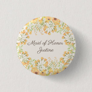 Pastel Gele Bloemen Bruidsmeisje Ronde Button 3,2 Cm
