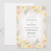 Pastel Gele Bloemrijke Romantische Trouwdag Kaart (Voorkant / Achterkant)
