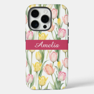 Pastel gele en roze tulpen iPhone 16 pro hoesje
