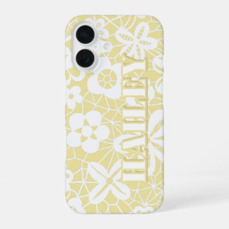 Pastel Gele Kant Bloemige Gepersonaliseerde iPhone 16 Hoesje