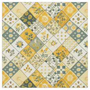 Pastel Gele Patchwork Vintage Dekbed Stof