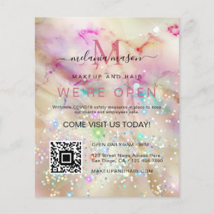 Pastel-gemarmerde alcoholinkt elegant Glitter Qr-c Flyer