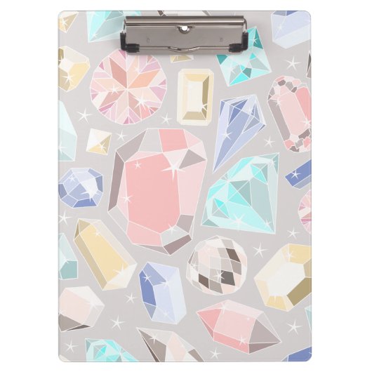 Pastel Gemstone Diamond Pattern PInk Aqua Pareltje Klembord (Voorkant)