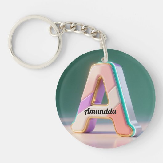 Pastel Geometric 3D Monogram Letter A Sleutelhanger (Voorkant)