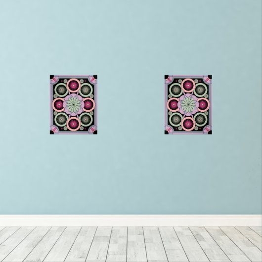Pastel Geometric Mandala Bloom Muurkunst Sets (Houten vloer)