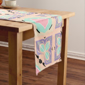 Pastel Geometric Tile Pattern | Pink Mint Purple  Korte Tafelloper (Voorbeeld)