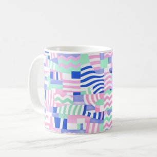 Pastel Geometrisch Patroon Kussen – Roze, Blauw & Koffiemok