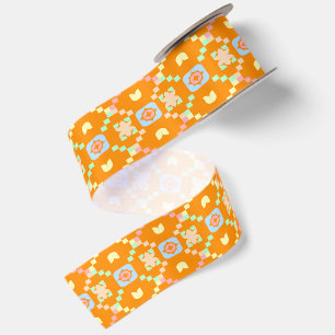 Pastel geometrisch pixelpatroon op levendig oranje lint