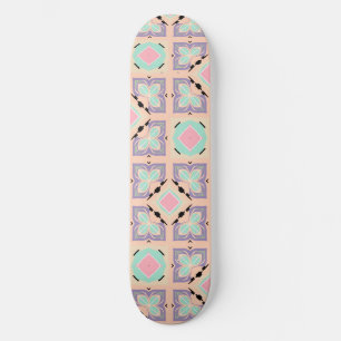Pastel Geometrisch Tegelmotief Roze Mint Paars Skateboard