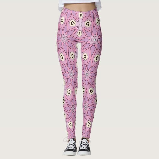 Pastel geometrische bloemen leggings (Voorkant)