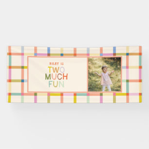Pastel geplakt "Twee veel plezier" 2e verjaardag b Spandoek