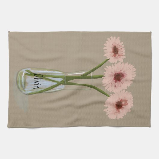  Pastel Gerbera Flower +Aangepaste naam Theedoek (Horizontaal)